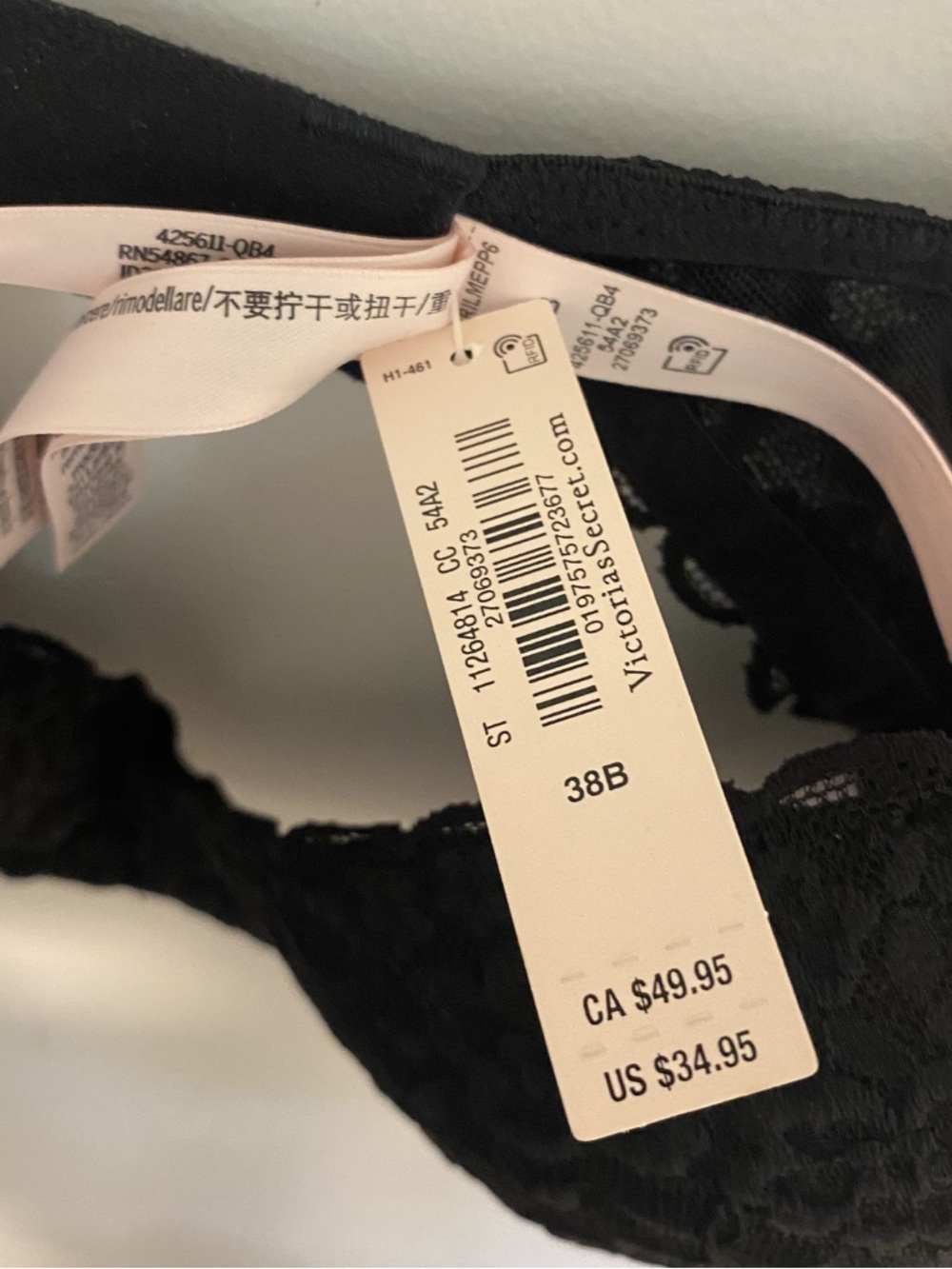 NWT Victoria’s Secret Women’s Sexy Tee Lace Wireless Push-Up Black Lace size 38B - Picture 9 of 9